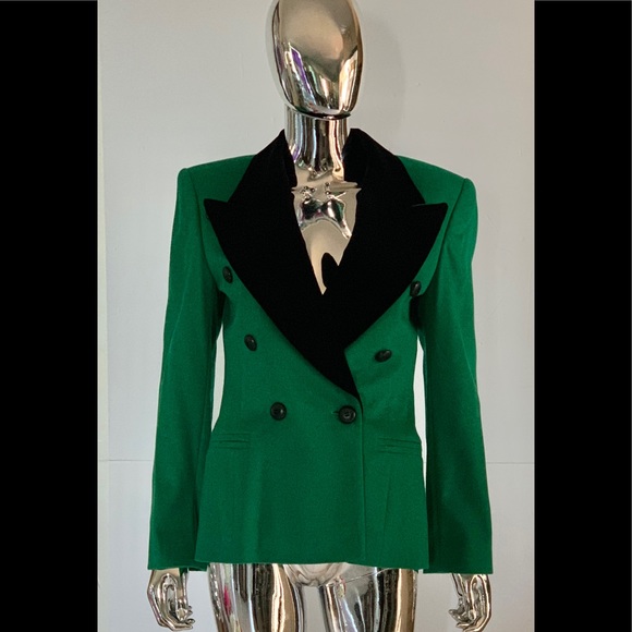 2X “HOST PICK” Vintage Escada Green Jacket with Black Velvet Collar